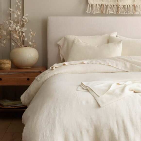 NWOT Quince European Linen Duvet Cover Set - Natural/White Mini Pinstripe - Picture 2 of 5